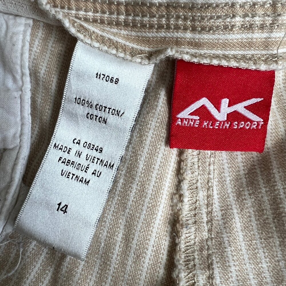 Anne Klein Sports Pants Cropped Size 14 Beige Striped Casual 100% Cotton - Picture 6 of 6